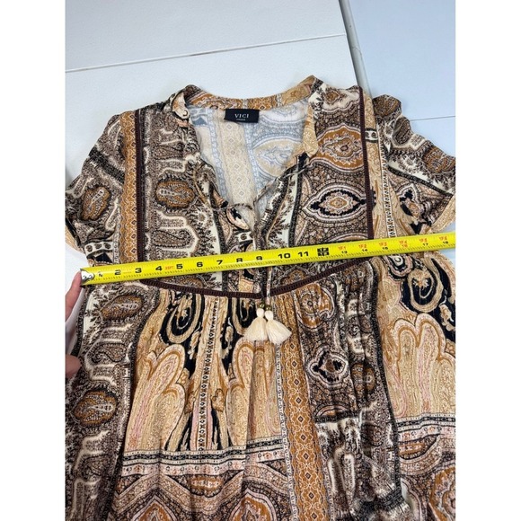 Vici Paisley Print Tassel Tie Long Sleeve Blouse Top Small Boho Chic - Picture 13 of 13